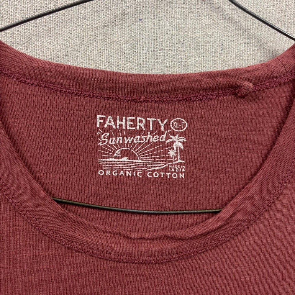 Faherty Sunwashed Pocket Tee Mens XL-T Rose Organic Cotton Short Sleeve Slub